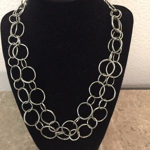 Mod Hip Silver Metal Circles of Rings Necklace